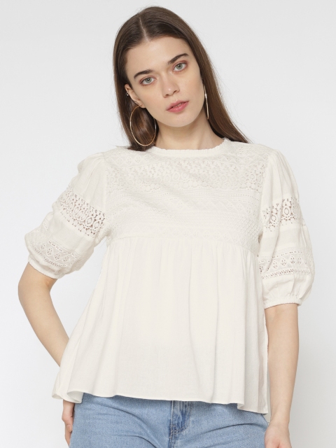 

ONLY Women White Self Design Top