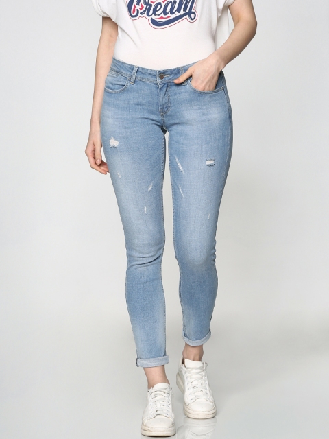 

ONLY Women Blue Skinny Fit Low-Rise Low Distress Stretchable Jeans
