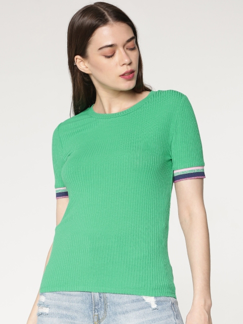 

ONLY Women Green Solid Round Neck T-shirt