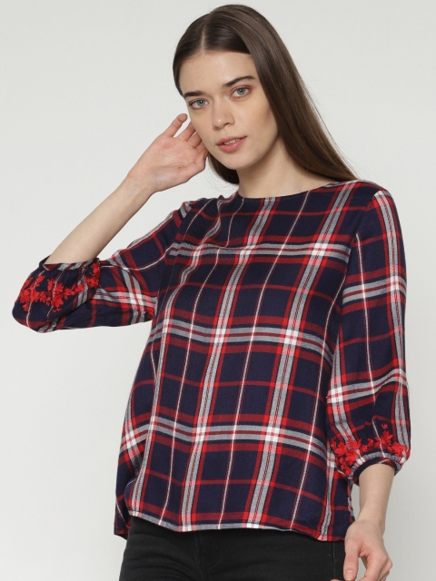 

ONLY Women Blue & Red Checked Top