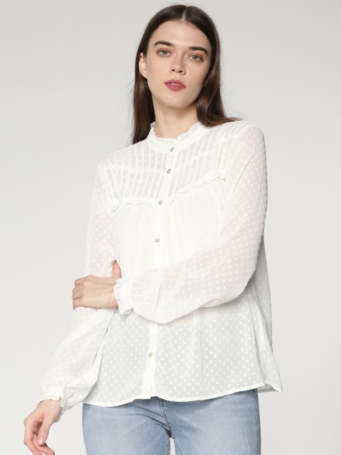 

ONLY Women White Self-Design Semi-Sheer Shirt