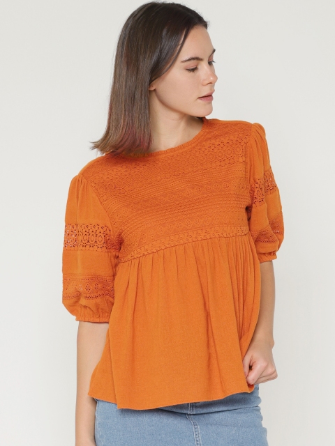 

ONLY Women Orange Self-Design Empire Top