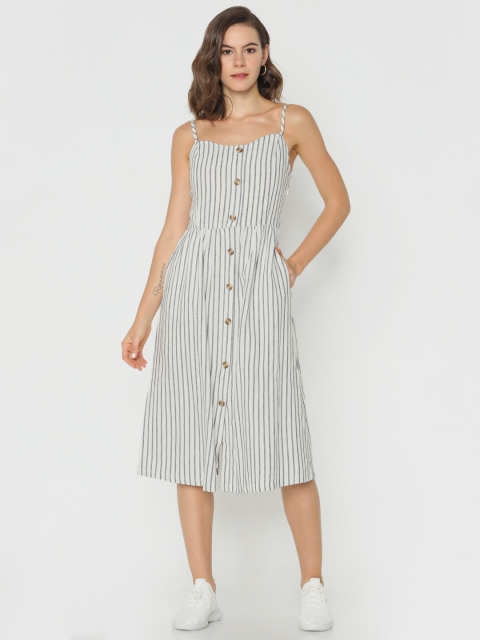 

ONLY Women White & Blue Striped A-Line Dress