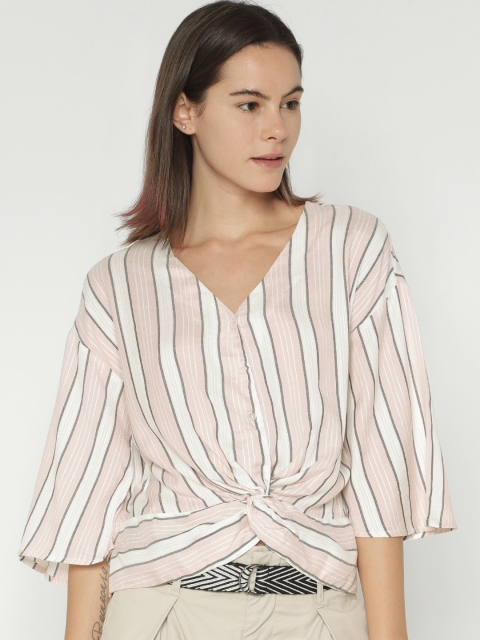 

ONLY Women Pink & White Striped Shirt Style Top