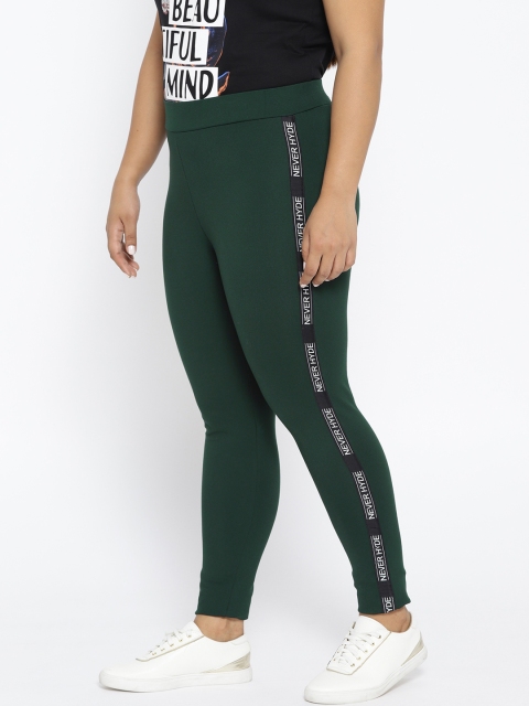 

aLL Plus Size Women Green Solid Treggings