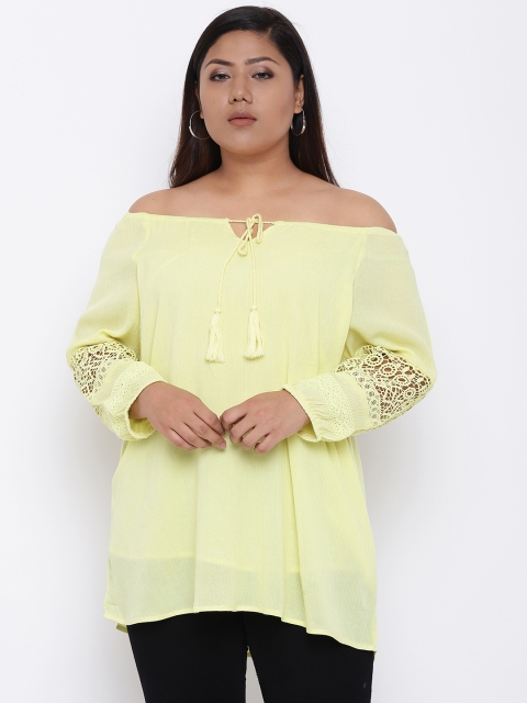 

aLL Plus Size Women Yellow Solid Bardot Top