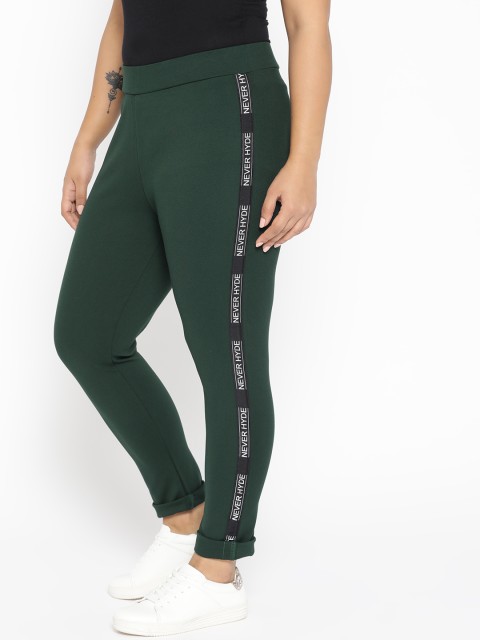 

aLL Plus Size Women Green Solid Treggings