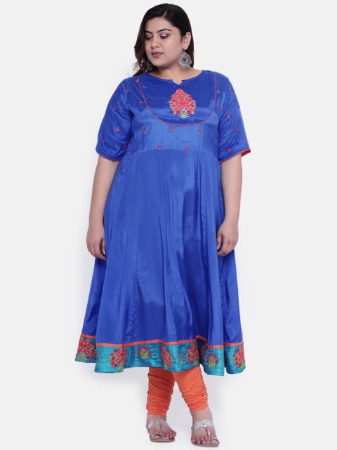 

aLL Plus Size Women Blue Embroidered Anarkali Kurta