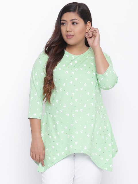 

aLL Plus Size Women Green White Printed A-Line Top