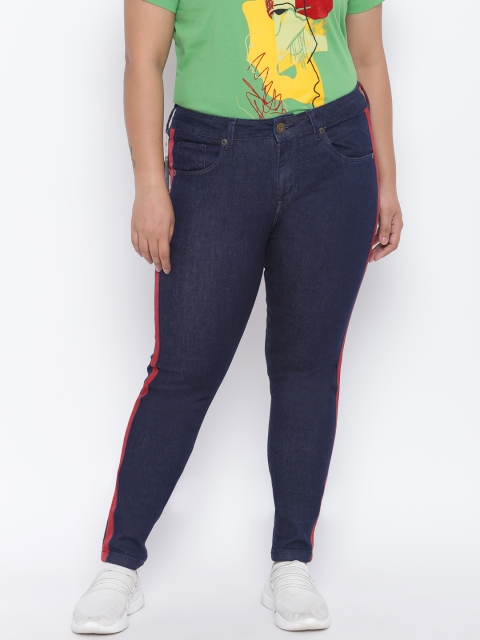 

aLL Plus Size Women Navy Blue Slim Fit Mid-Rise Clean Look Stretchable Jeans