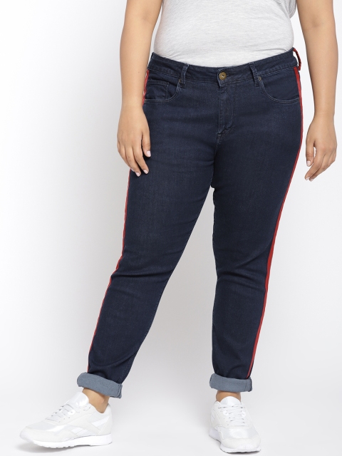 

aLL Plus Size Women Navy Blue Slim Fit Mid-Rise Clean Look Stretchable Jeans