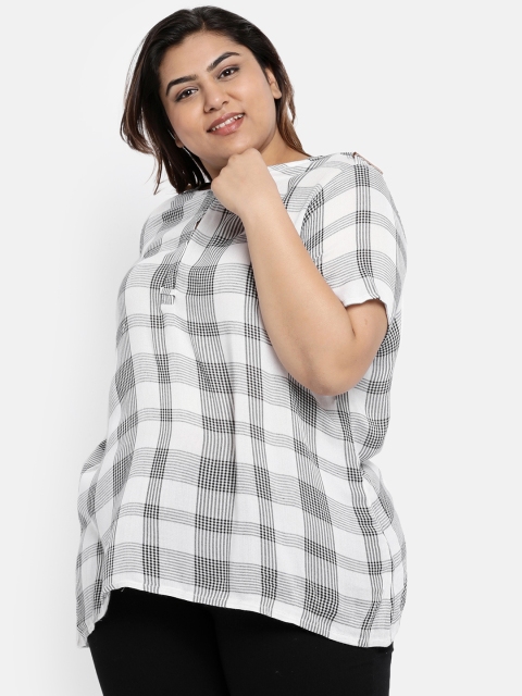 

aLL Plus Size Women White Black Checked Top