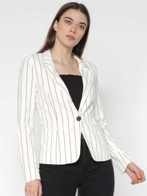 

ONLY Women White Striped Single-Breasted Blazer