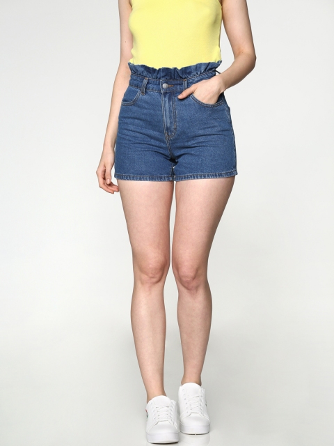 

ONLY Women Blue Solid Regular Fit Denim Shorts