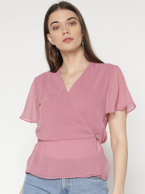 

ONLY Women Mauve Solid Wrap Top