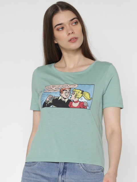 

ONLY Women Green Printed Round Neck T-shirt