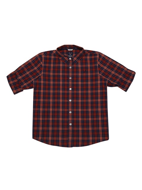 

Allen Solly Junior Boys Brown & Navy Blue Regular Fit Checked Casual Shirt