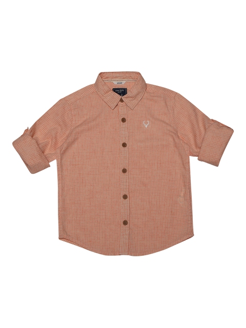 

Allen Solly Junior Boys Peach-Coloured Regular Fit Checked Casual Shirt