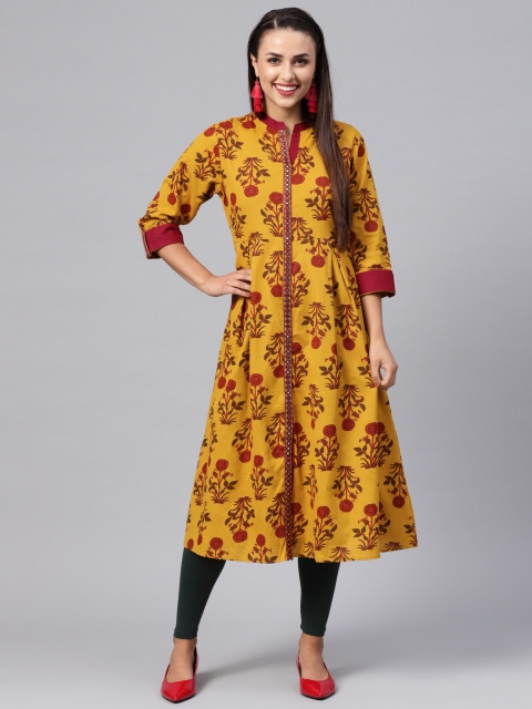 

Shree Women Mustard Yellow & Red Printed A-Line Kurta