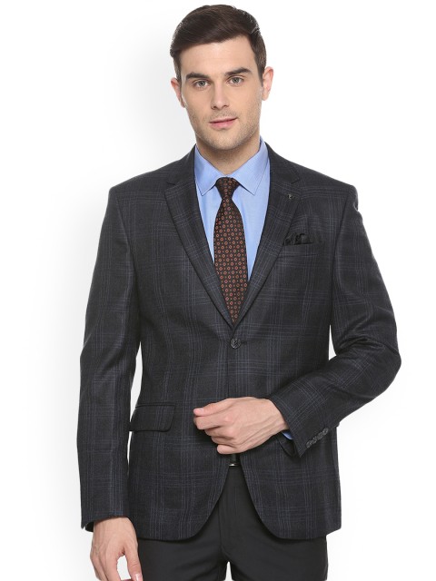 

Van Heusen Men Black Checked Single-Breasted Blazer
