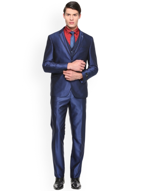 

Van Heusen Men Blue Solid Slim-Fit Three Piece Suit