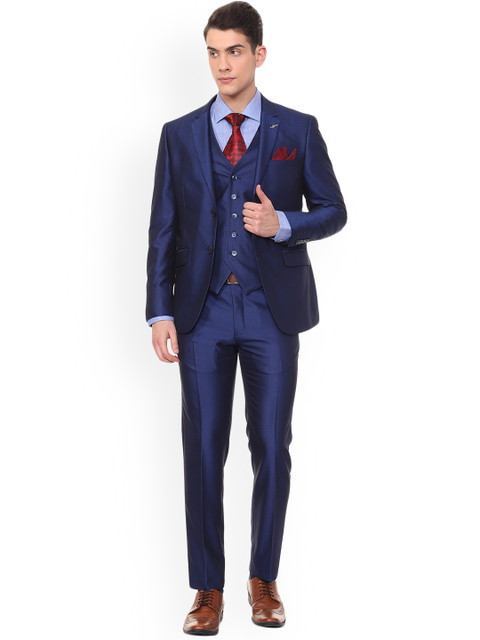 

Van Heusen Men Blue Solid Slim-Fit Three Piece Suit