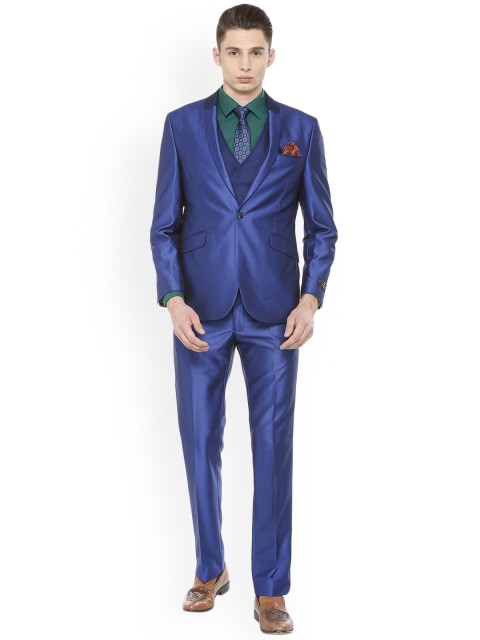 

Van Heusen Men Blue Solid Slim-Fit Three Piece Suit