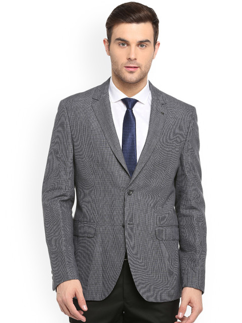 

Van Heusen Men Grey Self Design Single-Breasted Blazer