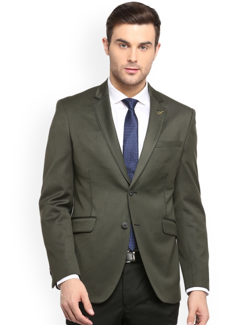 

Van Heusen Men Olive Solid Single-Breasted Blazer