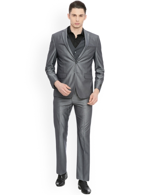 

Van Heusen Men Grey Solid Slim-Fit Three Piece Suit