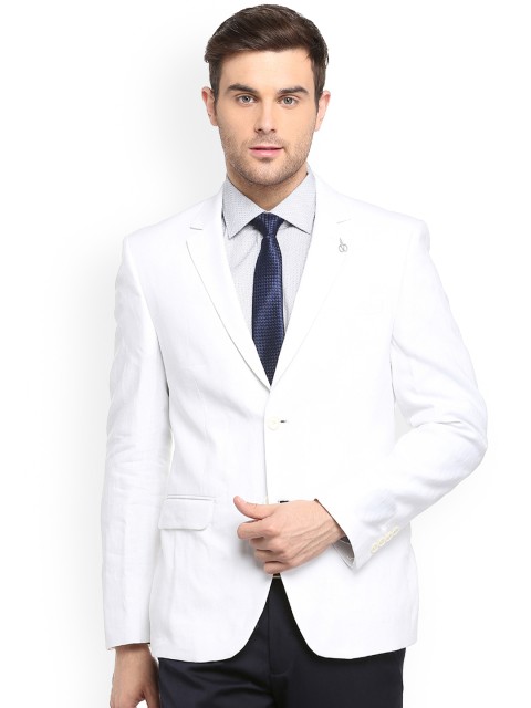 

Van Heusen Men White Solid Single-Breasted Blazer