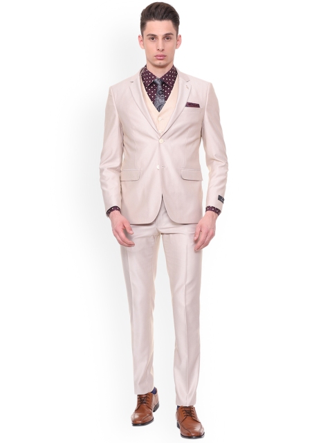 

Van Heusen Men Beige Solid Slim-Fit Three Piece Suit