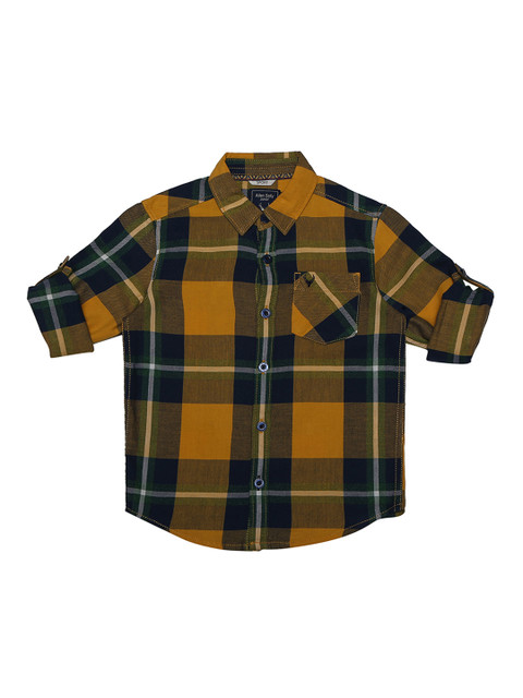 

Allen Solly Junior Boys Mustard & Navy Blue Regular Fit Checked Casual Shirt