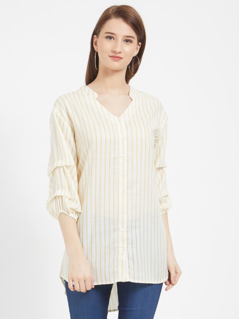

109F Women Yellow Regular Fit Striped Casual Shirt