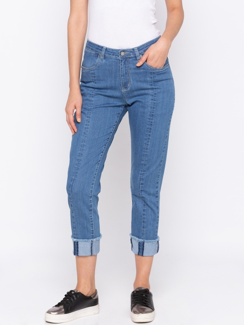 

TARAMA Women Blue Boyfriend Fit High-Rise Clean Look Stretchable Jeans