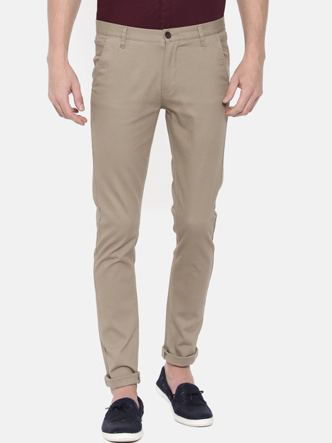 

IMYOUNG Men Beige Slim Fit Solid Regular Trousers