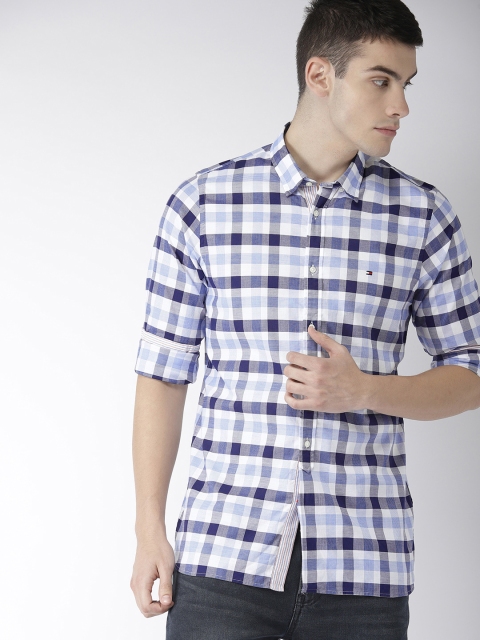 

Tommy Hilfiger Men Blue & White Slim Fit Checked Casual Shirt