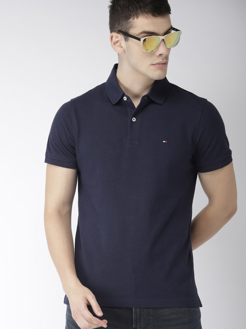 

Tommy Hilfiger Men Navy Blue Solid Polo Collar T-shirt