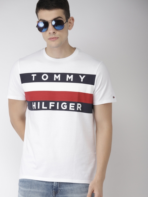 

Tommy Hilfiger Men White & Red Striped Round Neck T-shirt