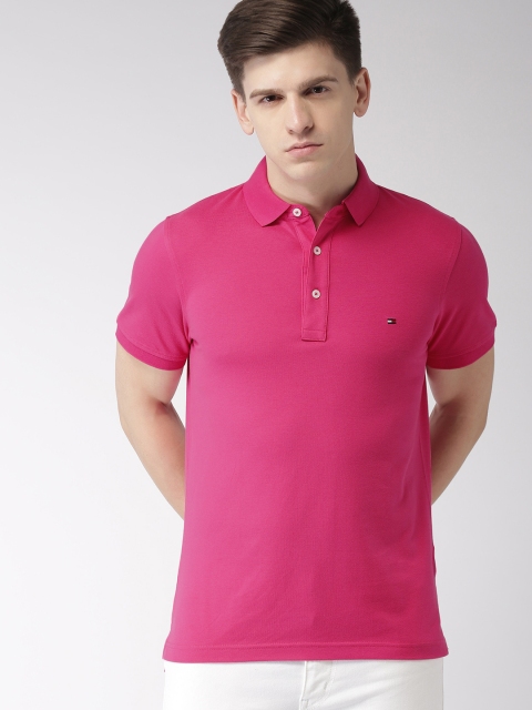

Tommy Hilfiger Men Pink Solid Slim Fit Polo Collar T-shirt