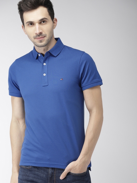 

Tommy Hilfiger Men Blue Solid Slim Fit Polo Collar T-shirt