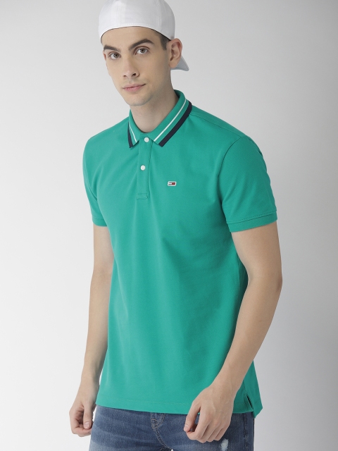 

Tommy Hilfiger Men Green Solid Polo Collar T-shirt