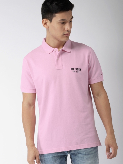 

Tommy Hilfiger Men Pink Solid Polo Collar T-shirt