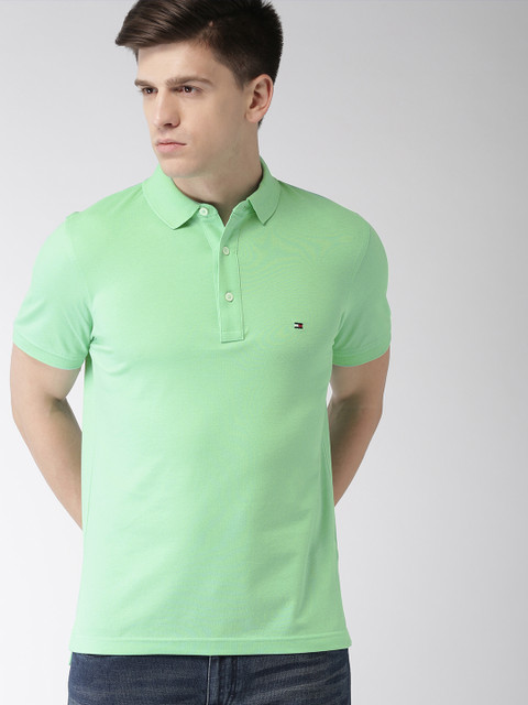 

Tommy Hilfiger Men Green Slim Fit Solid Polo T-shirt