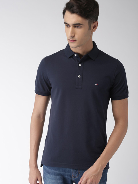 

Tommy Hilfiger Men Navy Blue Solid Slim Fit Polo T-shirt