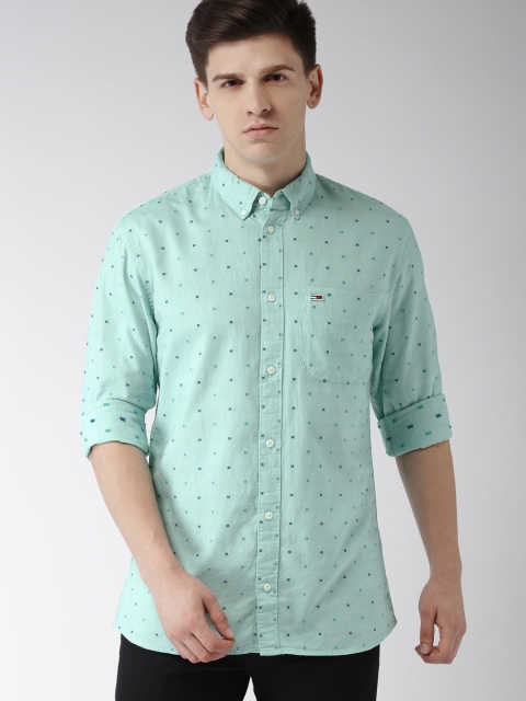 

Tommy Hilfiger Men Green Regular Fit Self Design Casual Shirt