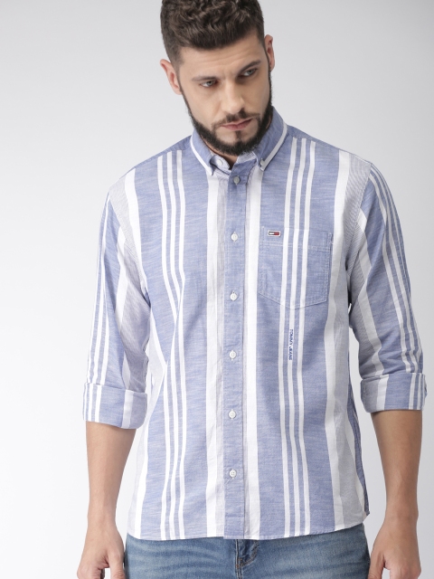 

Tommy Hilfiger Men White & Blue Relaxed Fit Striped Casual Shirt