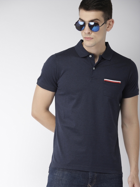 

Tommy Hilfiger Men Navy Blue Solid Polo Pure Cotton T-shirt