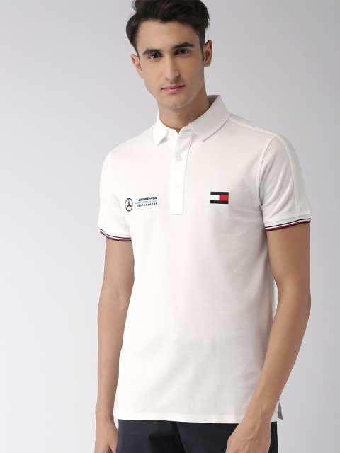 

Tommy Hilfiger Men White Slim Fit Solid Polo T-shirt