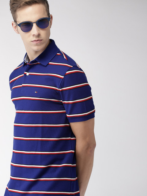 

Tommy Hilfiger Men Blue & Red Striped Polo T-shirt